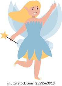 Happy Little Lady Fairy Character. Vector Illustration in Cartoon Style.