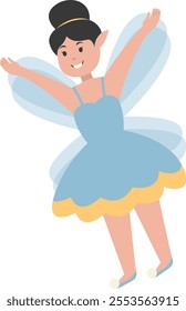 Happy Little Lady Fairy Character. Vector Illustration in Cartoon Style.