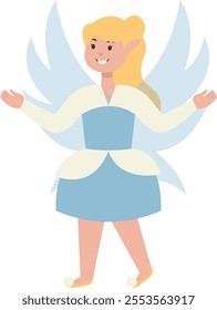 Happy Little Lady Fairy Character. Vector Illustration in Cartoon Style.