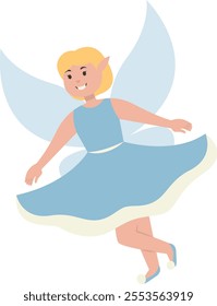 Happy Little Lady Fairy Character. Vector Illustration in Cartoon Style.