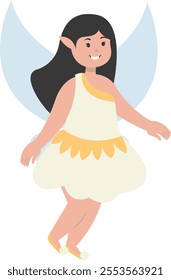 Happy Little Lady Fairy Character. Vector Illustration in Cartoon Style.