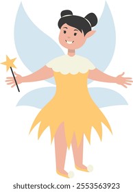 Happy Little Lady Fairy Character. Vector Illustration in Cartoon Style.