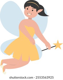 Happy Little Lady Fairy Character. Vector Illustration in Cartoon Style.