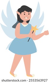 Happy Little Lady Fairy Character. Vector Illustration in Cartoon Style.