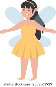 Happy Little Lady Fairy Character. Vector Illustration in Cartoon Style.