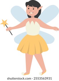 Happy Little Lady Fairy Character. Vector Illustration in Cartoon Style.