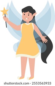 Happy Little Lady Fairy Character. Vector Illustration in Cartoon Style.