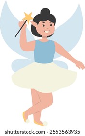 Happy Little Lady Fairy Character. Vector Illustration in Cartoon Style.