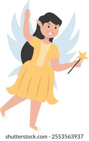 Happy Little Lady Fairy Character. Vector Illustration in Cartoon Style.