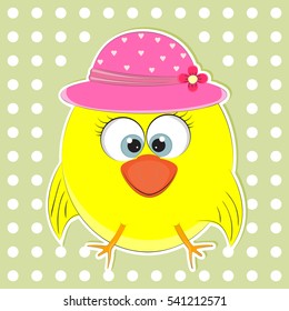 Happy little owl in hat cute cartoon.T-shirt, baby shower, greeting card design.