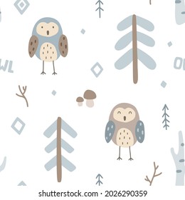 Happy little owls seamless pattern, pastel colour. Texture for fabric, textile, apparel, paper, wrapping.
