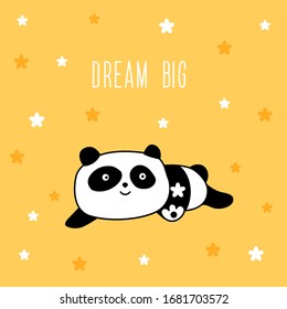 Happy little panda card background. Funny panda bear and flowersfor design veterinary clinic poster, birthday gift card, kids party invitation, shop sale or t shirt print, bag cover etc. 
