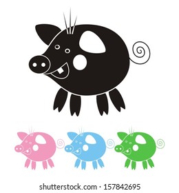 Happy little pig isolated - vector illustration, four colors