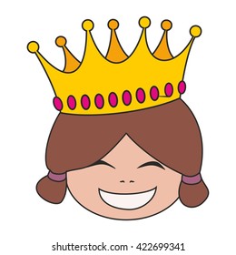 Happy little princess head in crown vector illustration isolated on white background