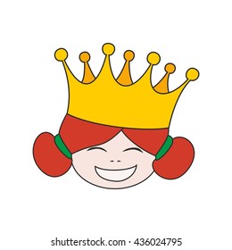Happy little princess head in crown vector illustration isolated on white background