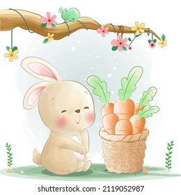 Happy little rabbit with a carrot
