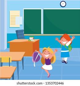 happy little school girls in the classroom