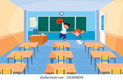 happy little school kids in the classroom