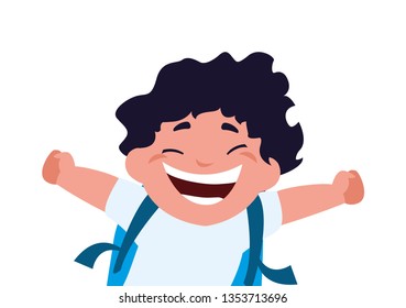 happy little schoolboy with schoolbag character
