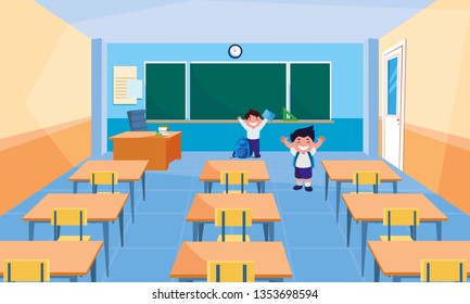 happy little schoolboys in the classroom