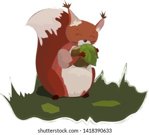 
happy little squirrel with hazelnut