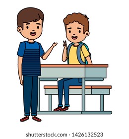 happy little students boys seated in school desk