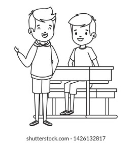 happy little students boys seated in school desk