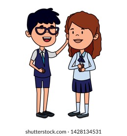 happy little students couple characters