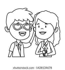 happy little students couple characters