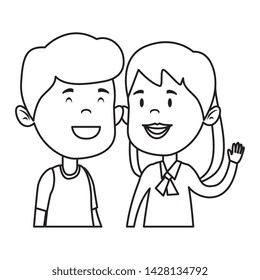 happy little students couple characters