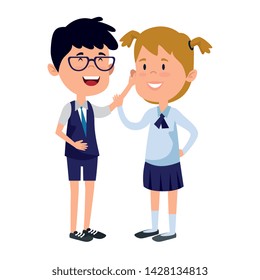 happy little students couple characters