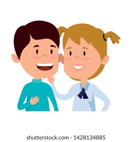 happy little students couple characters