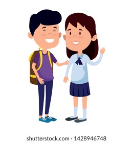 happy little students couple with schoolbag