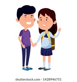 happy little students couple with schoolbag