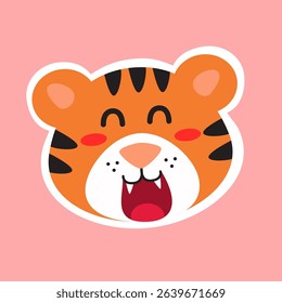 Happy  little tiger cartoon. Animal illustration. Can be used for sticker 