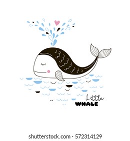 happy little whale, doodle nursery art