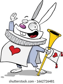 Happy little white rabbit smiling and saying hello