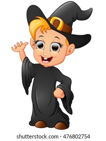 Happy little witch presenting