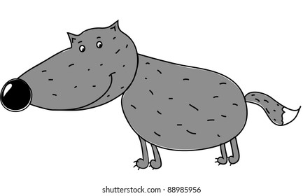 happy little wolf cartoon isolated on white background