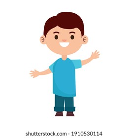 happy little young boy with blue shirt vector illustration design