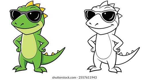 Happy Lizard Wearing Eyeglasses Cartoon Coloring Page For Kids. Animal Cartoon Coloring Book Printable
