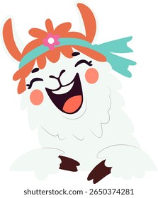 Happy Llama Cartoon Illustration hand drawn