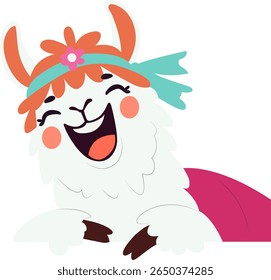 Happy Llama Cartoon Illustration hand drawn