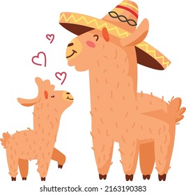 Happy Llama Family. Parent And Baby Animals Love