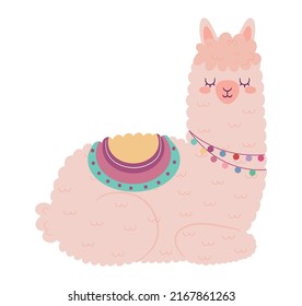 Happy Llama Illustration Over White