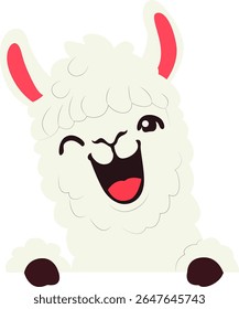 Happy Llama Peeking Over Wall