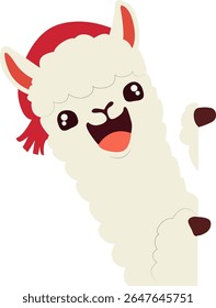 Happy Llama Peeking Red Hat