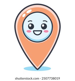 Happy location icon. Cheerful map marker with a joyful expression, suitable for projects related to travel, destinations, and positive experiences.