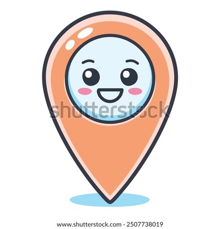 Happy location icon. Cheerful map marker with a joyful expression, suitable for projects related to travel, destinations, and positive experiences.