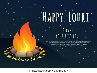 Happy Lohri background with bonfire. 